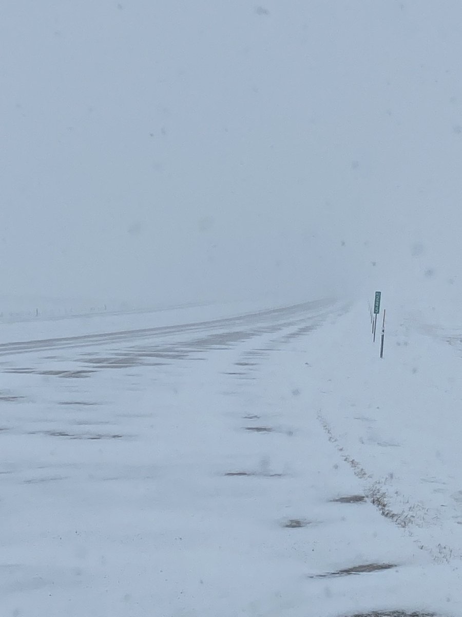 TrooperWade's tweet photo. Happy Easter 🐰- It’s looking more like winter than spring today.. Driving tip for the day - Slow down and turn your head lamps on! Drive safe! I-94 west of Jamestown (mile post 245)  #NDHP341 https://t.co/UF60mnHN9H