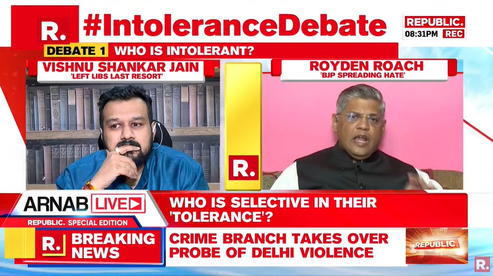 republic's tweet photo. #IntoleranceDebate | When it comes to the issue of intolerance, we should understand that students in an institution do not want this culture: Royden Roach, Political Analyst
Watch here- https://t.co/WxuGKVR8xx https://t.co/EYsaapKp00