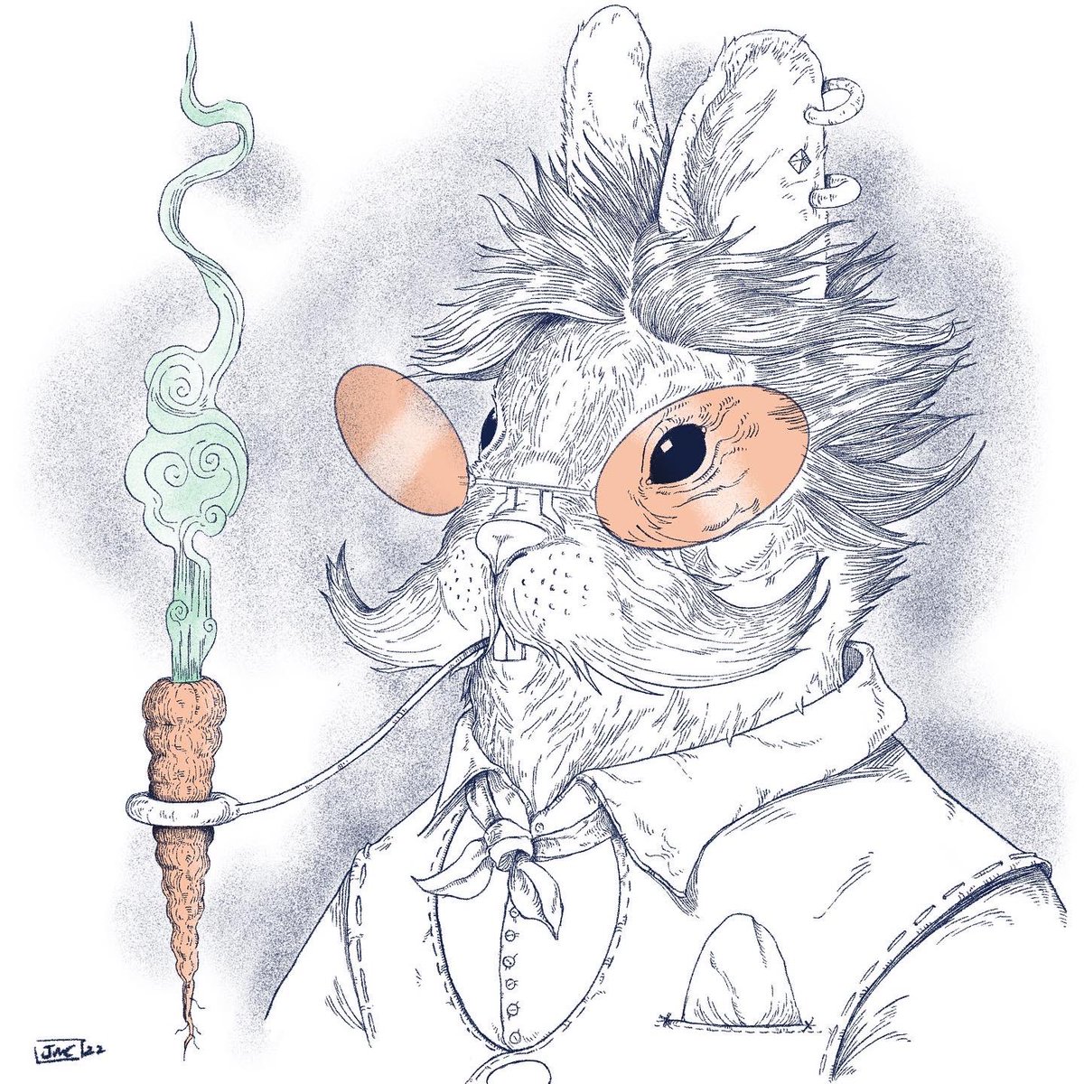 Happy Easter! 🐰 I do a portrait of the big bunny every year. This year I based the image off a Lions Head Rabbit. He will be coming to my <a href="/opensea/">OpenSea</a> collection very soon. Hope you dig it. #nft #Easter2022 #EasterBunny