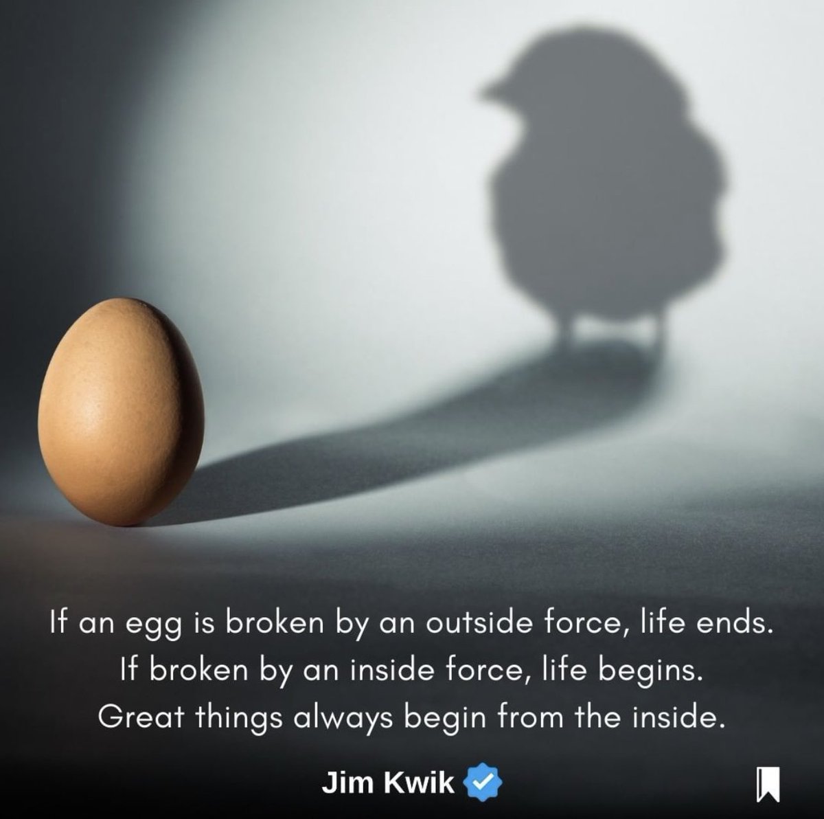 jimkwik's tweet photo. If an egg is broken by an outside force, life ends. If broken by an inside force, life begins. Great things always begin from the inside. 🐣 #HappyEaster https://t.co/tUwOm9wTjU