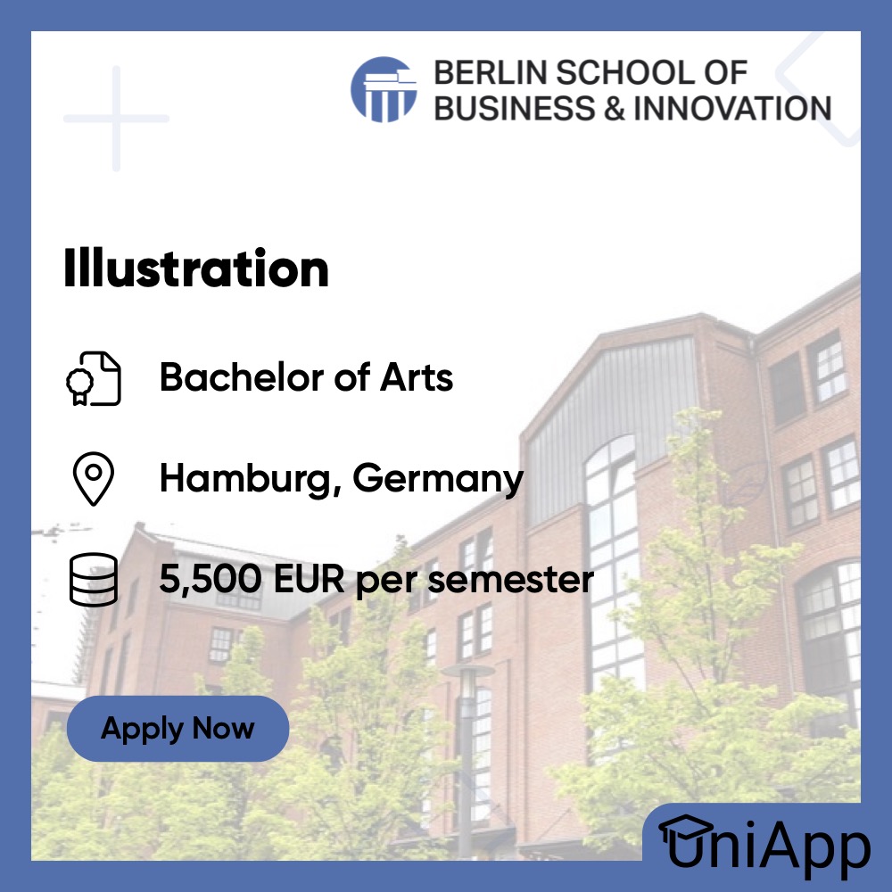 uniapp_official's tweet image. Accelerate your future-career with a Bachelor degree at Berlin School of Business and Innovation! 🎓

Apply for a B.A. in Illustration in Hamburg, Germany NOW! 📚

Plan your future with #UniApp 

#bachelors #studyabroad #berlin_school_of_business_and_innovation #bsbi