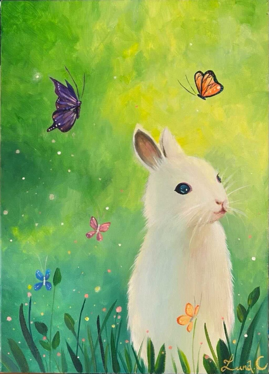 ArtRevTaipei's tweet photo. Happy Bunny with Butterflies
Animal Paradise Series
By Luna Chen 🇹🇼
Acrylic on Canvas
27x35cm

#Easter #Easter2022 #EasterSunday #HappyEaster 
#art #painting #artwork #artist #animals #bunny #butterflies #sundayvibes https://t.co/ybi2pEdjSp
