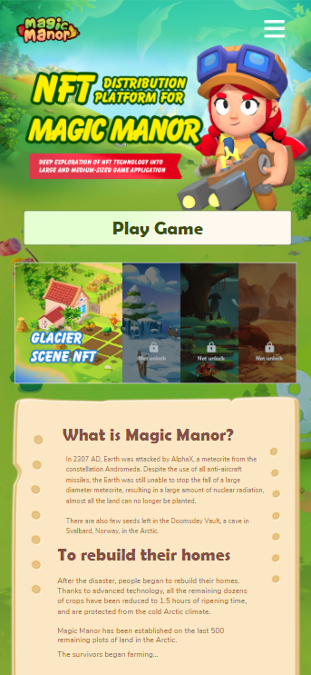 #MagicManor H5 official web has been updated!
Check now 👉:MagicManor.io
*The game is not available now,pls stay tuned for our Beta Test!
*The description of the game in the website maybe will be changed,This is not the final version.
#GameFi #NFTgames #NFTGaming