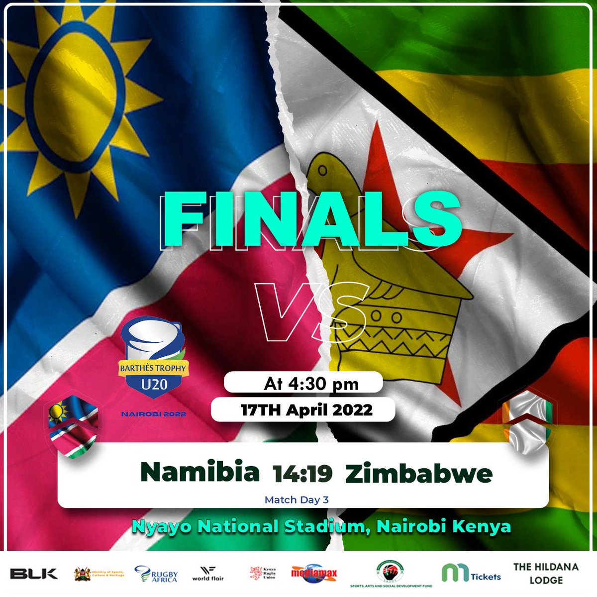 Zimbabwe beats Nambia 19-14 in the #BarthesTrophy final. Kenya finished third.