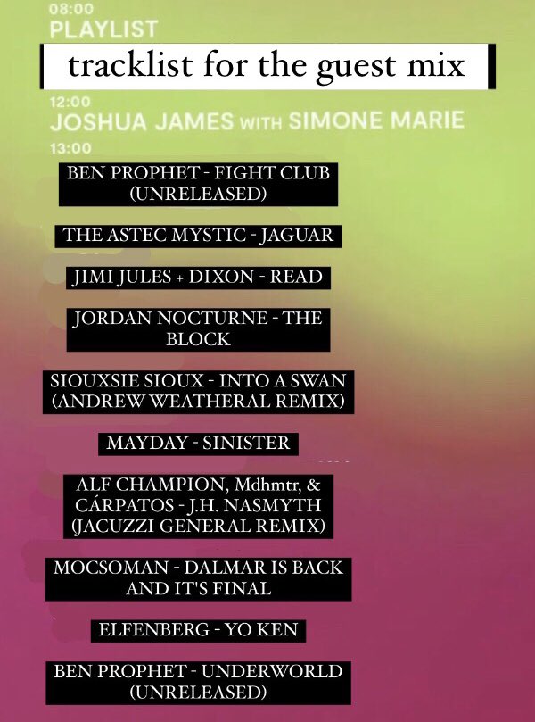 simonemarie4's tweet photo. Catch a listen back the brilliant @DJJoshuaJames show on @RinseFM with a liโl guest mix from me x tracks from @bennprophet @jordannocturne jimi jules @innrvsns #alfchampion @moscoman #elfenberg >> https://t.co/6kLWbWpX30 https://t.co/EsBGDo0JuV