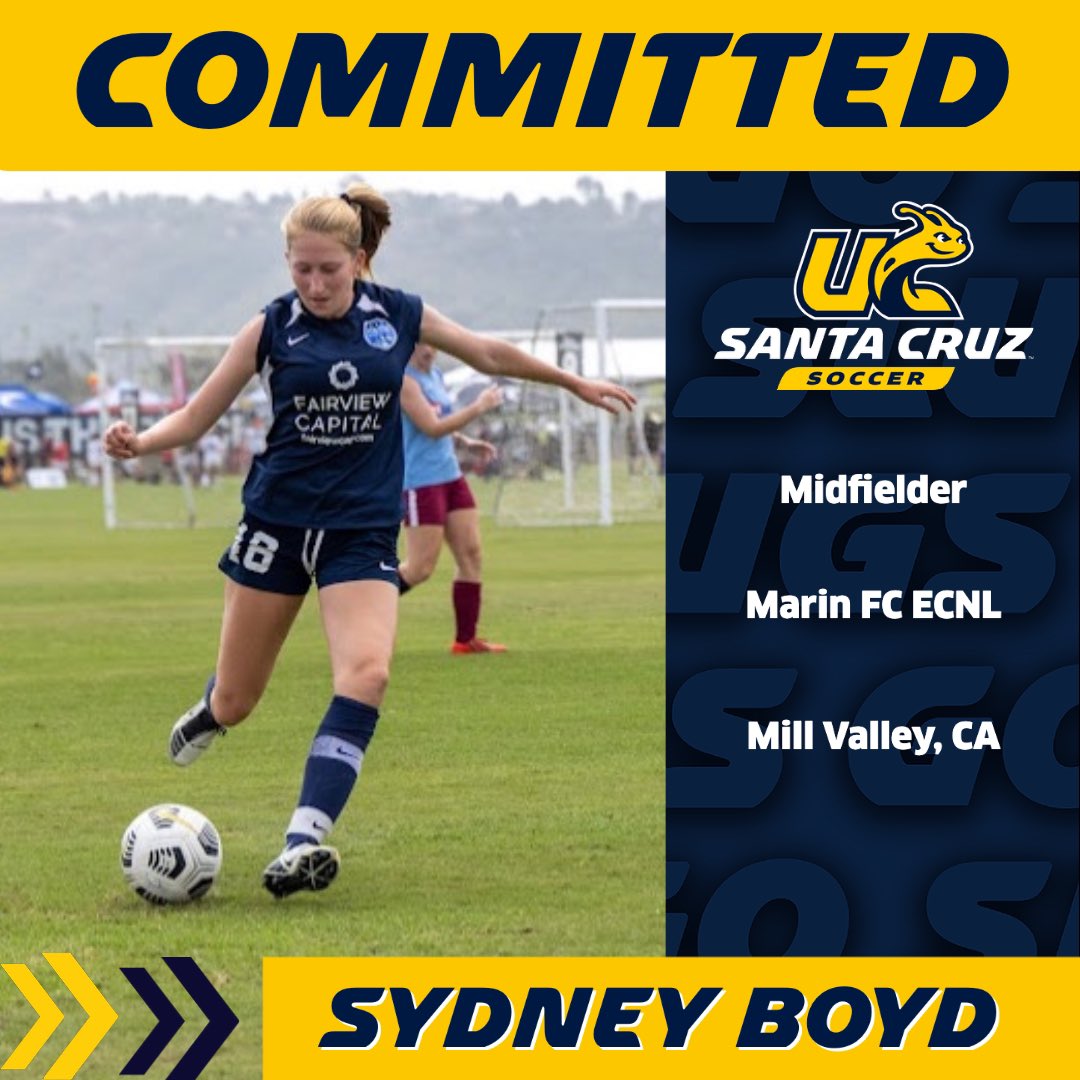 UCSCWSoccer's tweet image. Up next we welcome Sydney Boyd from Tamalpais High School. Welcome to 🍌🐌⚽️💙💛! #goslugs #noknownpredators #yes2ucsc