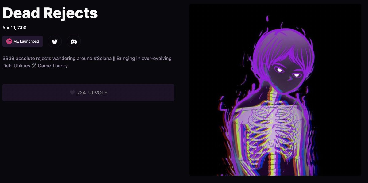 Upvote us to be one of the Last Rejects. 
Only 7 spots remain. 💀🧪
Proof in comments👇

magiceden.io/drops/dead_rej…