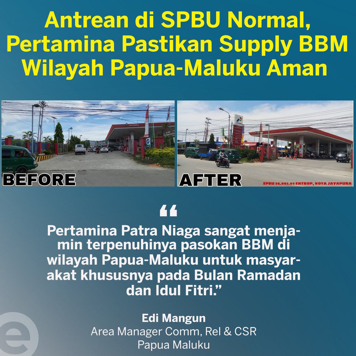 Pertamina Sangat Menjamin Terpenuhinya Pasokan BBM di wilayah Papua - Maluku selama Ramadhan dan Idul Fitri. 🛑