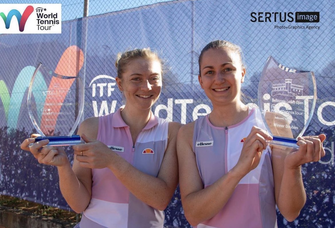 TeamBathTennis's tweet photo. Doubles Champions in Bellinzonaπ¨π
Congratulations to @LisseyBarnett and @OliviaNicholls for winning another ITF title, this week the W60 in Switzerland ππ
#TeamBath #SeniorTeam https://t.co/FrNO67X4ZQ