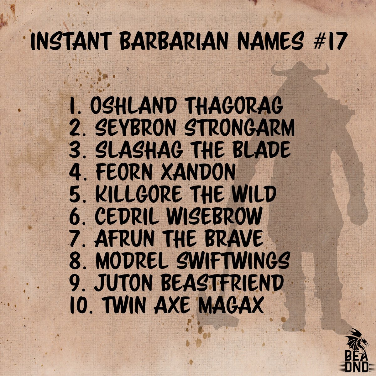bea_dnd's tweet photo. killgore the wild... The name speaks for itself, wind him up and set him off.
#DnD #DMResource #TTRPG #NPC #Lists #Inspiration https://t.co/l741sad14r
