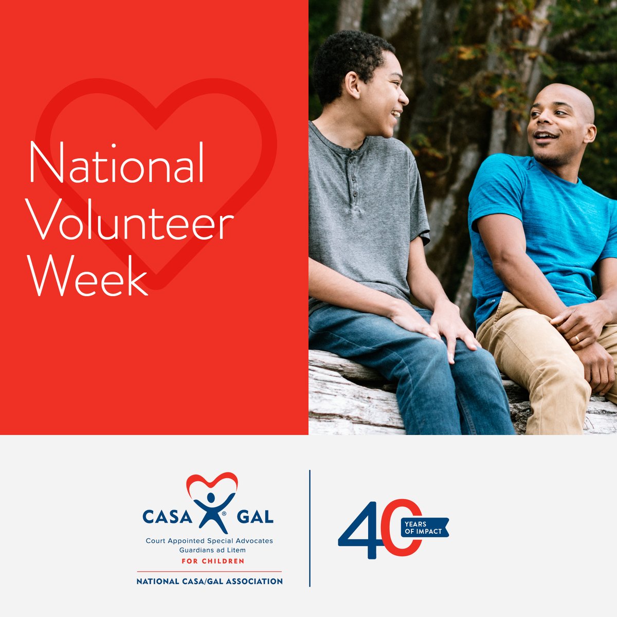 It’s #NationalVolunteerWeek! <a href="/NationalCASAGAL/">National CASA/GAL Association for Children</a>’s network of 950 state organizations &amp; local programs includes over 93,000 amazing volunteers! Thank you for standing up for children &amp; youth impacted by the child welfare system. #NVW 

nationalcasagal.org/our-work/progr…