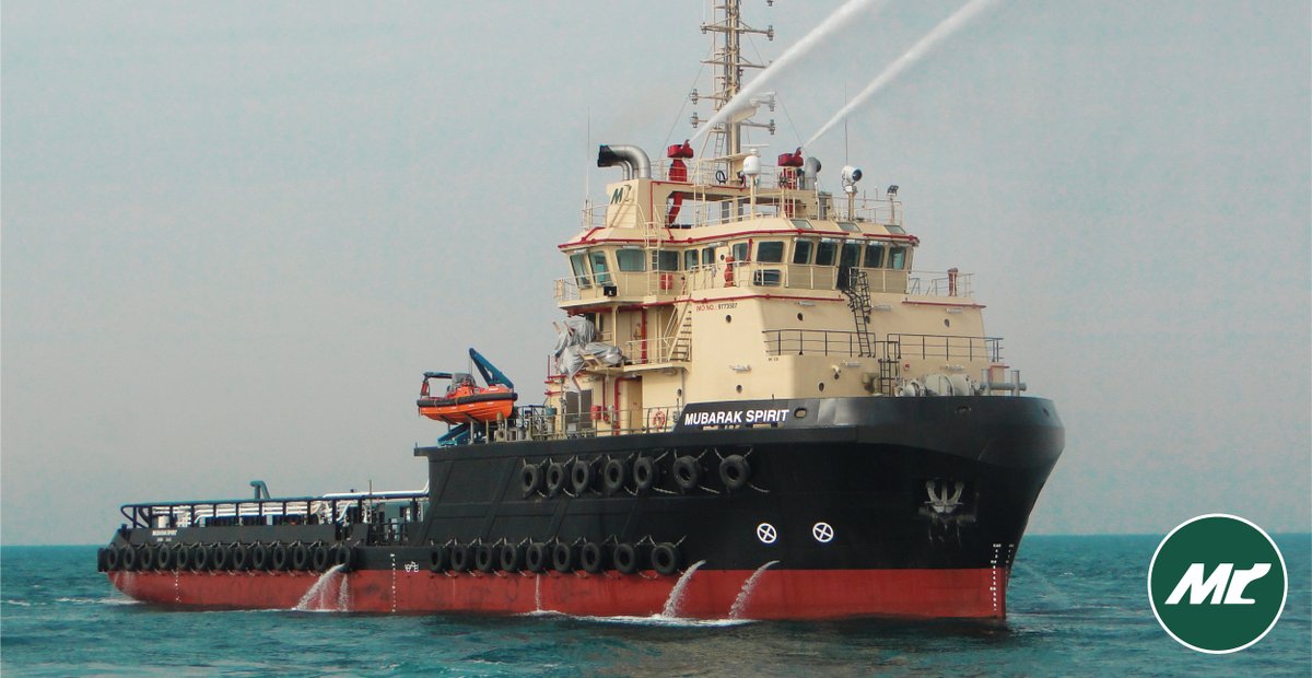 MubarakMarine's tweet photo. At close to 65 metres in length and capable of 13 knots, the Mubarak Spirit is a modern, oceangoing anchor handling,  towing and supply tug, equipped with DP2 positioning systems. 

#MubarakMarine #UAE #Barges #OffshoreTugs #LandingCrafts #CoastalAndHarbourTugs #Multicat #Fleet https://t.co/JK9oSyn0BL