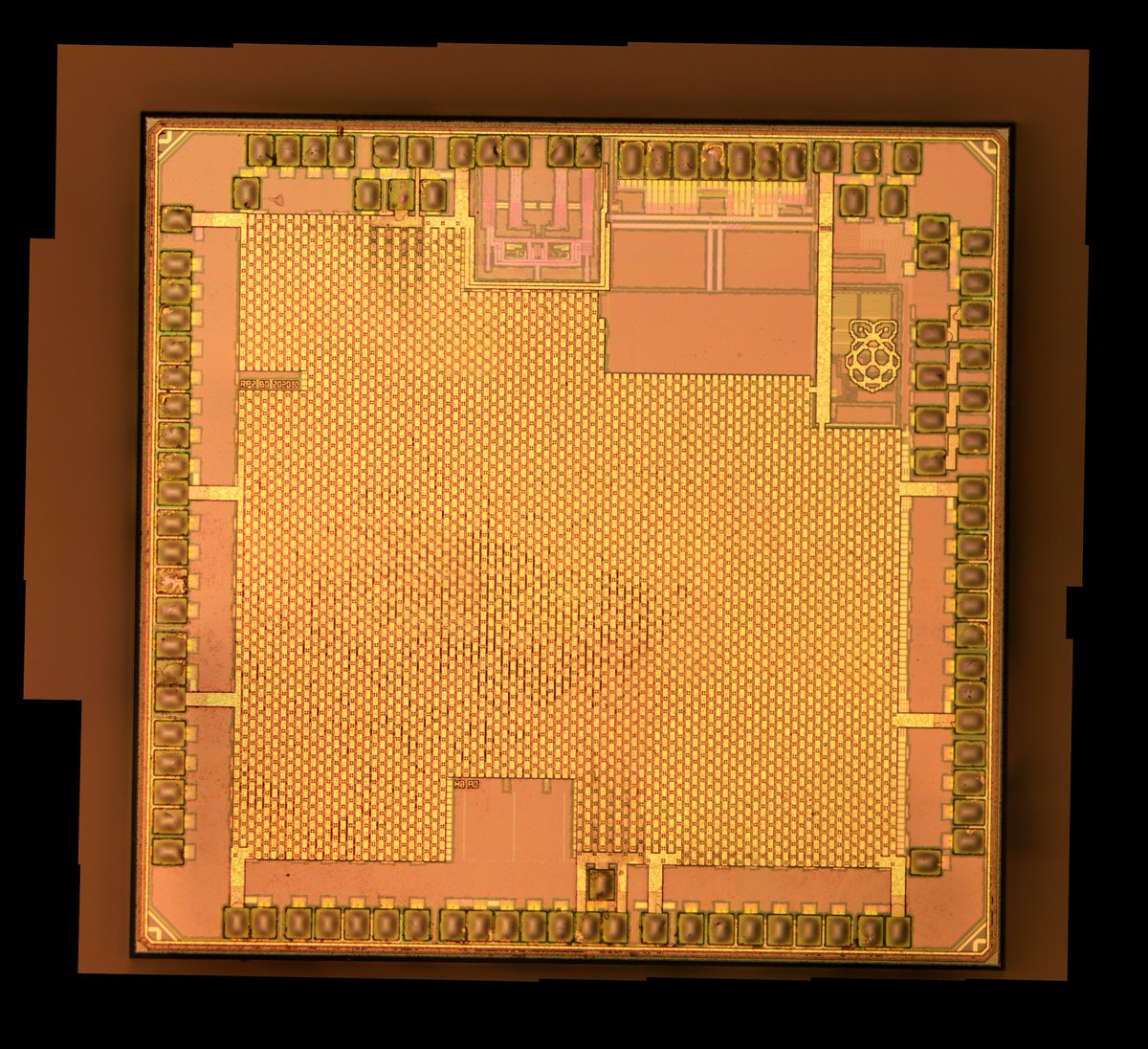 travisgoodspeed's tweet image. This is the @Raspberry_Pi Pico RP2040, internally labelled as RP2B0-2020.  Externally it's labelled as RP2B1.  1/5
