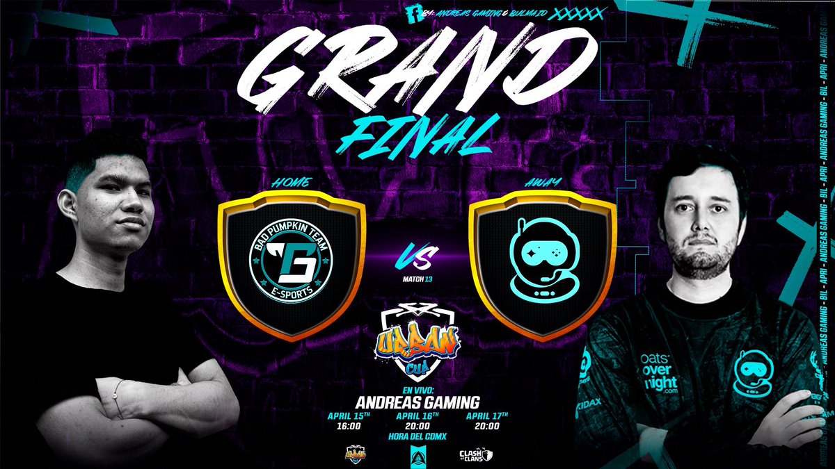 🔥Final ‼️‼️
                    🔥Urban  Cup 🏆
◻️Último día de la Batalla ☑️
$1000 Dlls de Premio 🥇
🔴@BPT_Esports 🆚 @SpaceStationCOC 
⏳8pm 🇲🇽

🥳Los espero en el Live🔴

🔵FB m.facebook.com/andreasbexha22/
🟣Twitch twitch.tv/andreas_bexha

🎫Rifa de 5 pases de Oro <a href="/UrbanCup/">Urban Cup</a>
