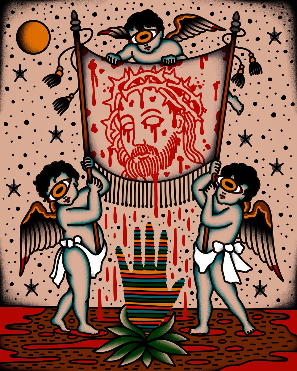 CultofMystics's tweet photo. Happy Easter 👁👼🏼🌈✋🏼🩸🌱  Now available on Opensea .666 ETH 🔥🔥🔥 #electricsabbathtattoo #psychedelic #psychedelicart #NFT #nftart https://t.co/noreGE028z