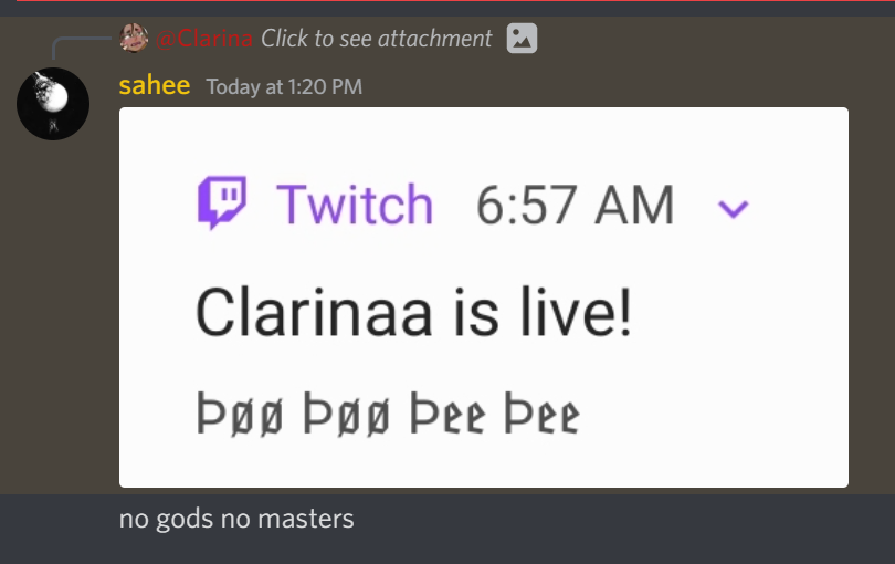 CogInfoSec's tweet photo. for some reason twitch does not like it when i send "poo poo pee pee" as my go live notification to my followers but i found a workaround : ) https://t.co/UnbP9sNeZk