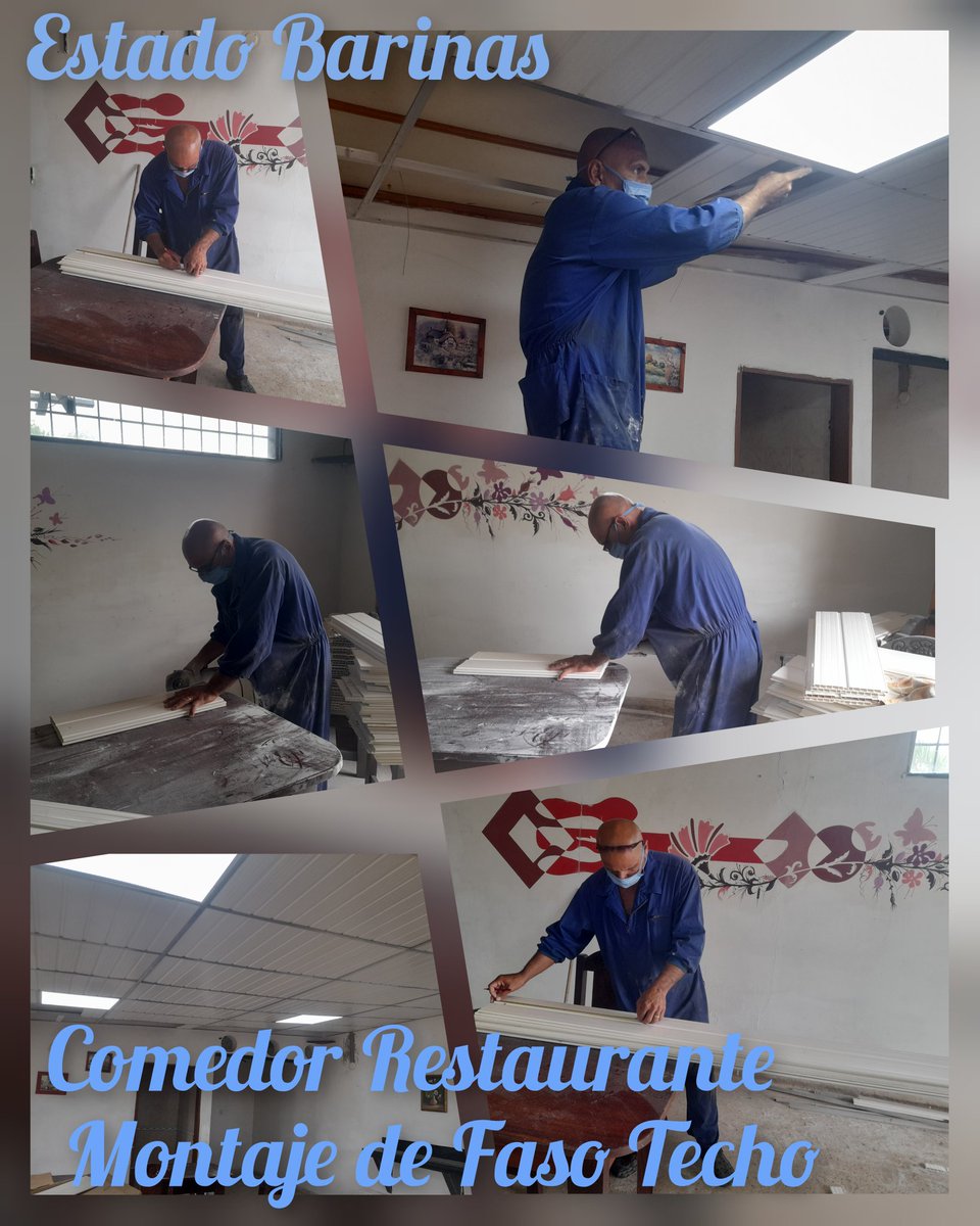 En el Estado #Barinas, no hay domimgo para los comprometidos con la actividad de reparación y mantenimiento, el Ing. Leonid Paneque Concepción, Esp Inversiones colocando el falso techo en el Área Comedor restaurante de  Villa Barinas
#CubaCoopera <a href="/cubacooperaven/">Brigada Médica Cubana en Venezuela</a> @cubacooperaveB6