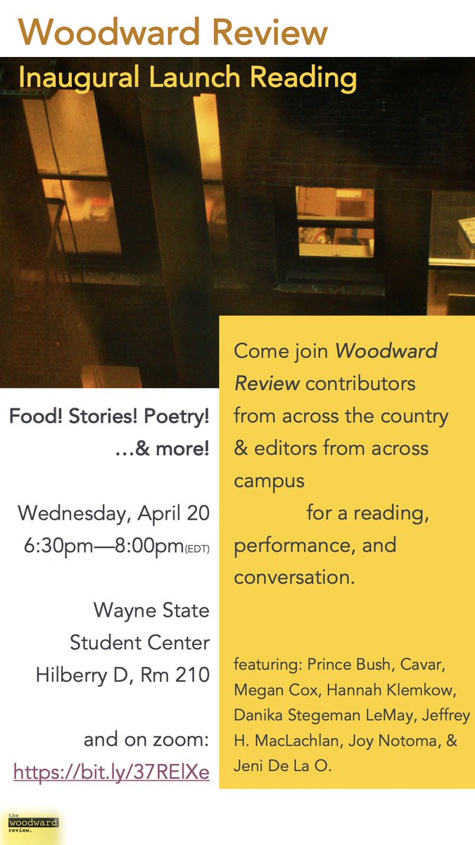 Come join us in Detroit or on zoom (bit.ly/37RElXe) for our first reading, this Wednesday at 6:30ET!