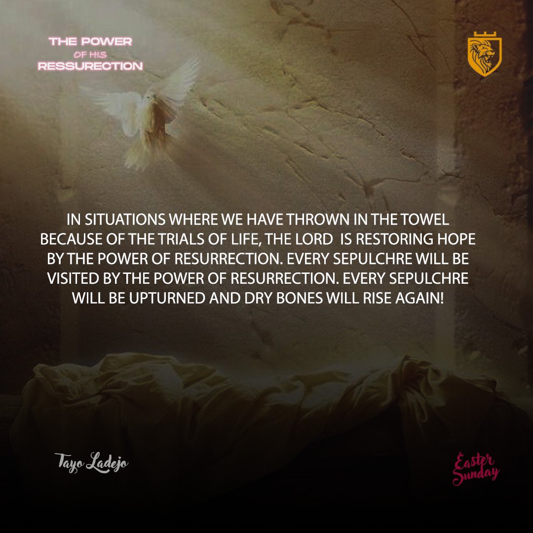 CuttingEdge_NG's tweet photo. The Lord is restoring hope by the power of His resurrection.
Every dead area of our lives receive abundant life!
Dead bones will rise again!
#TeachingExcerpts
#TheGoverningChurch https://t.co/6Fu92o8NXf