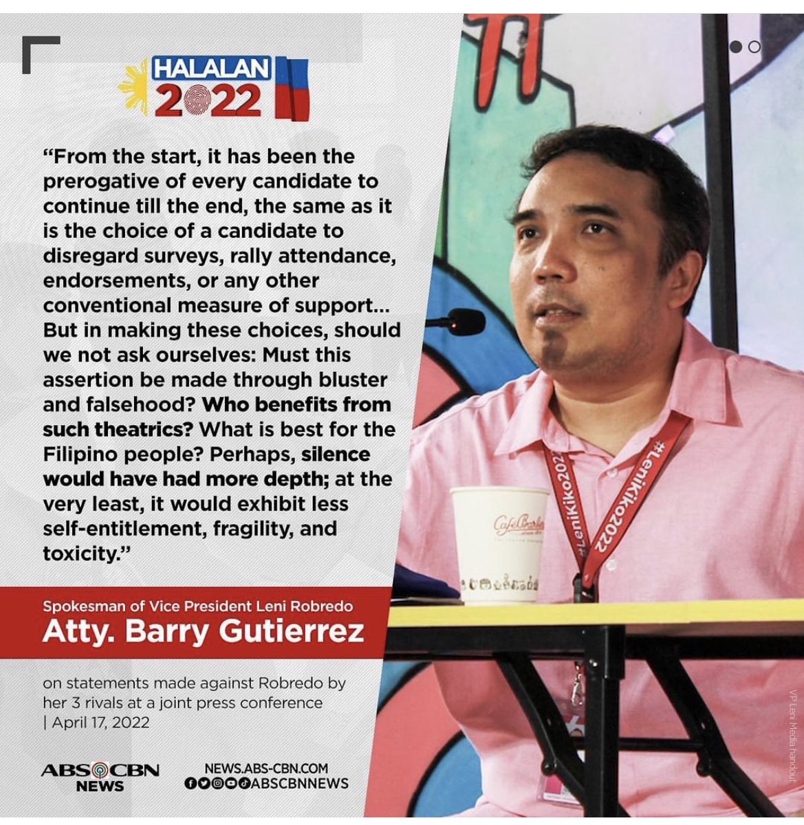 GelSantosRelos's tweet photo. These days, one needs to love radically to be faithful to the TRUTH. If you can’t trust them now, how can you trust them for 6 years when they are accorded with power? #LeniKiko2022 is the only way to go toward #GobyernongTapat https://t.co/k3ulqkw8dN