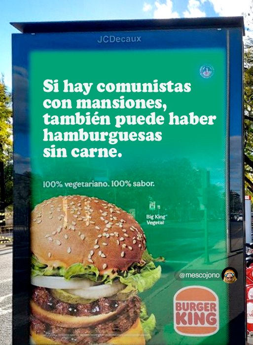 mescojono's tweet photo. Aquí alguna idea para sustituir la campaña que ha retirado Burger King de su hamburguesa 100% vegetal.
Por echar una mano. https://t.co/o9euVUslTU
