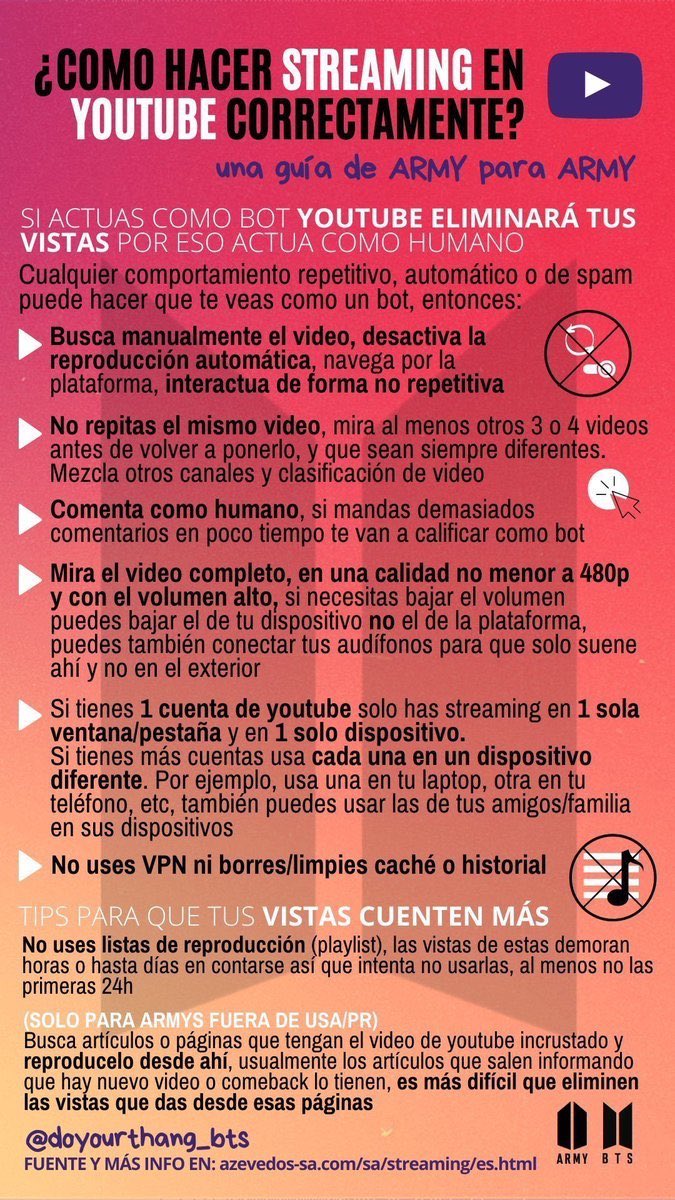 btsunike08's tweet photo. — DATO RELEVANTE:

- Las vistas siempre se congelan, eso es un proceso normal de YT que permite contabilizar que las views sean hechas correctamente, de forma manual y en modo Bot, hagan stream como un humano, interactúen con el video. 
#BTS_Butter by #BTS @BTS_twt https://t.co/6vqbWIn7q8
