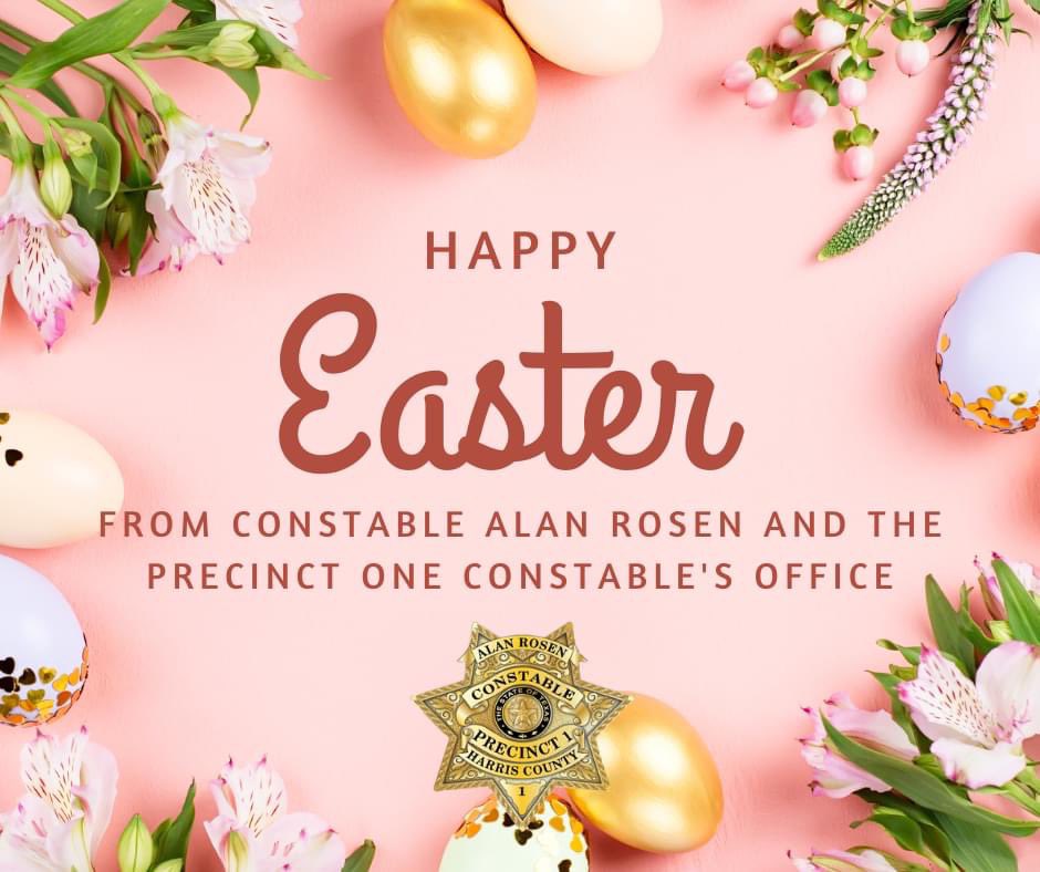 Pct1Constable's tweet photo. Constable Alan Rosen and the Precinct one Constable's office wishes you and your family a safe and happy Easter! #easter #precinctone https://t.co/Y2fZAuu1qm