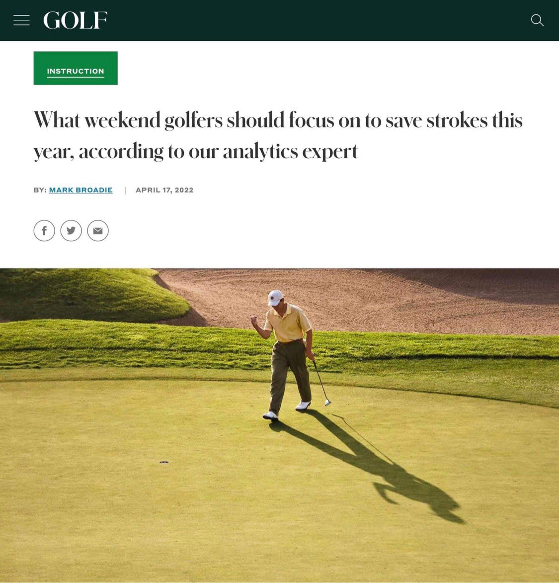 “I find that distance gains are worth even more for amateurs than they are for pros. A 20-yard increase in driving distance, with the same accuracy, will knock about 1.4 strokes off the scorecard for a pro and 1.8 for a mid-90s-golfer.”  

<a href="/MarkBroadie/">Mark Broadie</a> <a href="/GOLF_com/">GOLF.com</a>