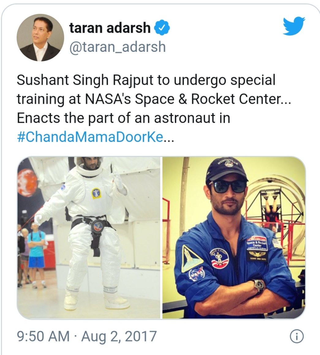 RIDDHI56987171's tweet photo. Sushant Visit To NASA &amp; not Just visit but has training of astronaut, Sushant has his own info./Knowledge of Moon
#flightjournal https://t.co/31kxgSIcZT
