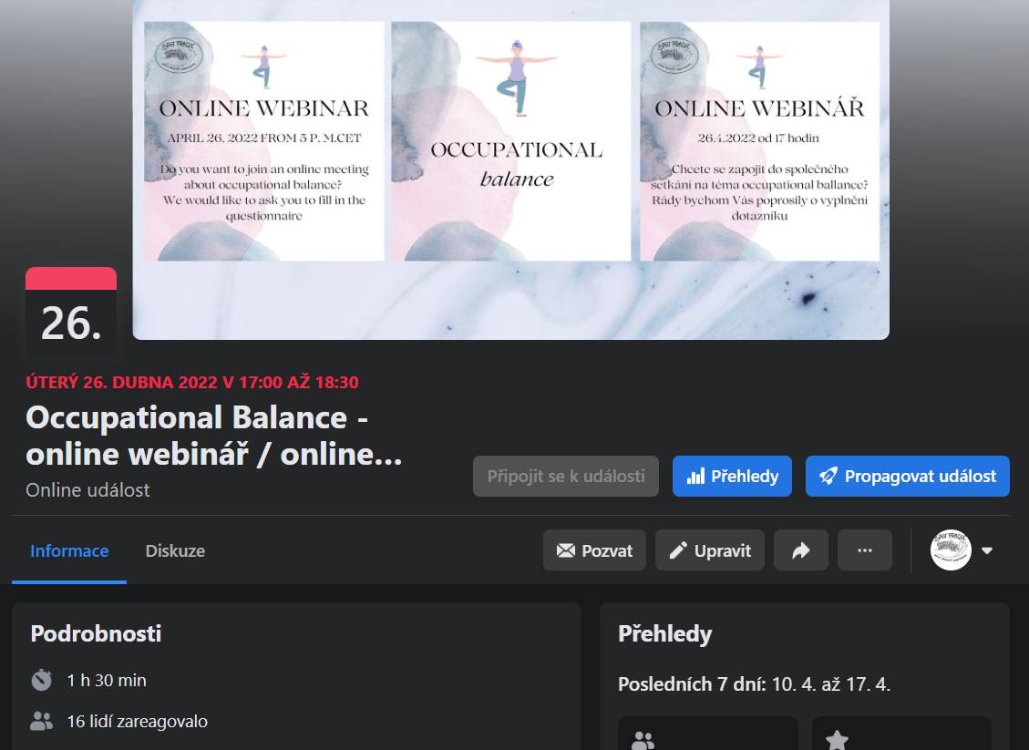 PragueSpot's tweet photo. 🇨🇿Připojte se k naší Facebookové události na téma Occupational Balance. Stačí jen vyplnit dotazník zde https://t.co/TSl8T4oOek, na který navážeme diskuzním webinářem v angličtině 26.4. od 17:00 .🙂https://t.co/KsQ1IIZB7t, kteří se považují za věčné studenty, také rádi uvidíme!😊 https://t.co/UCQPPAR94k