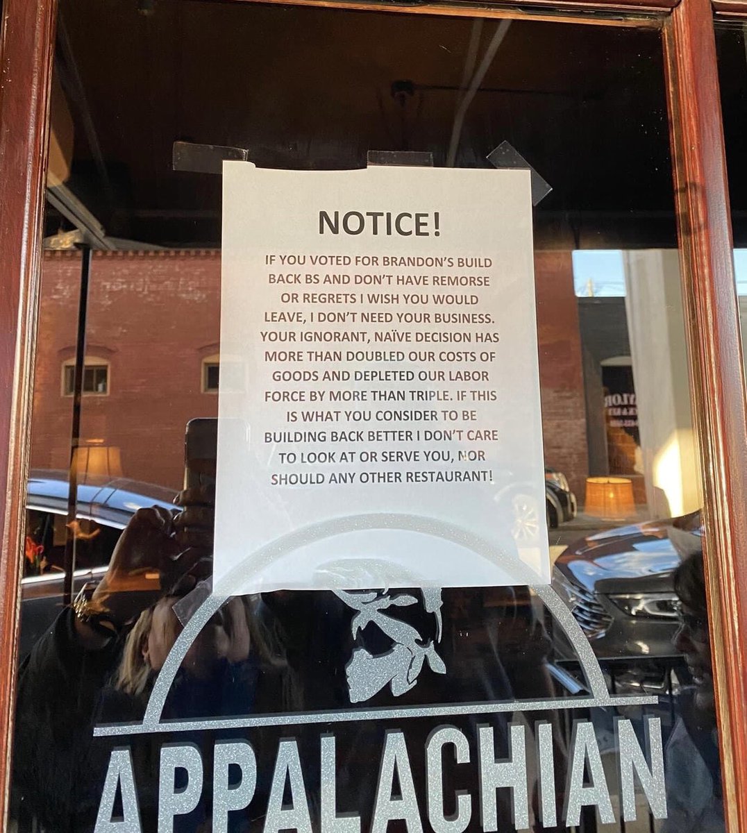 Appalachian Grill in Cartersville, Georgia basically says if you support Joe Biden they don't want to serve you.