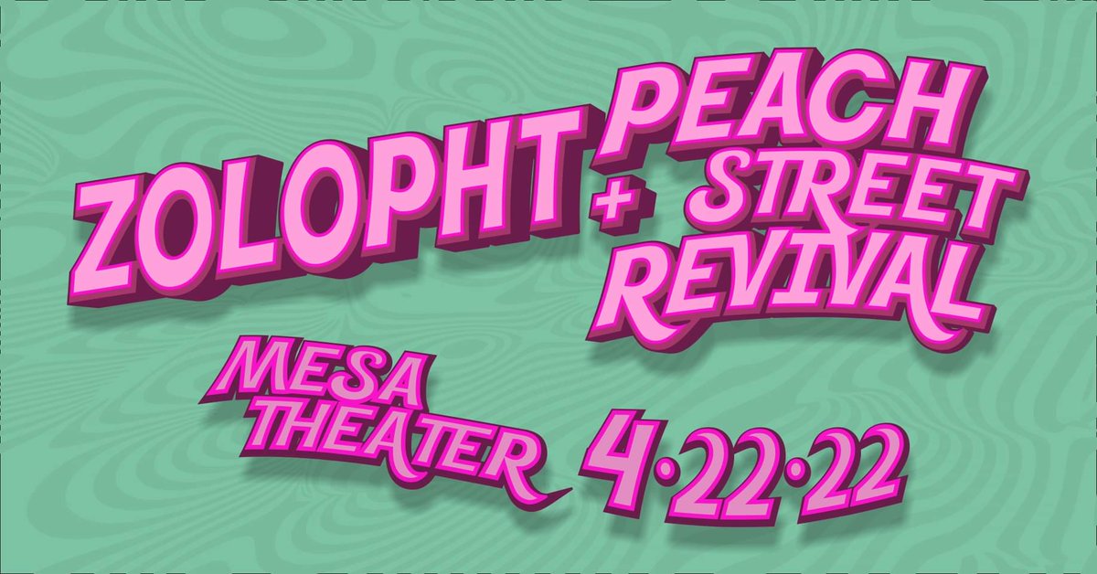 PeachStreetRev's tweet photo. 4/22/22 Peach Street Revival &amp; Zolopht at Mesa Theater! Benny BoOM to MC the evening. Drea Symons live painting on stage w the bands! A stellar evening of the arts. Doors 7PM. 18 and up. Click event link on Facebook page for the groovy details.

#PeachStreetRevival https://t.co/UU1TtI6o1z