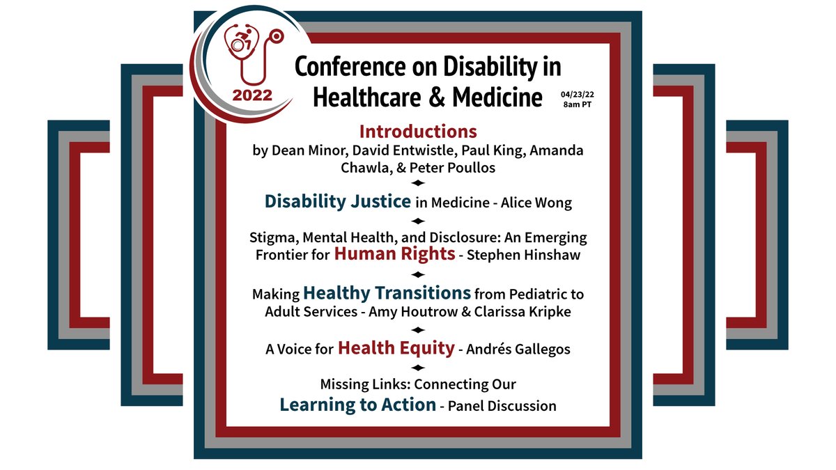 [Saturday, April 23, 2022, 8am PT] Here is a preview of the upcoming sessions & panelists we have for our 3rd Annual Conference on Disability in Medicine & Healthcare! Agenda & registration link: med.stanford.edu/smadie/events/… We look forward to seeing you there! #InspiringChange