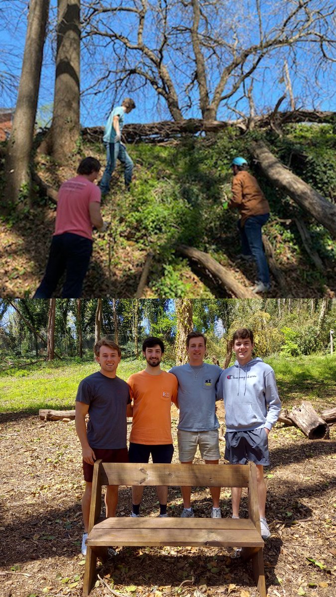 DecaturGreenway's tweet photo. The Scientific Foundations of Health course at GT allows students to spend their day removing invasive plants like English ivy and privet and constructing and installing a bench for academic credit! https://t.co/1olbqY5sih