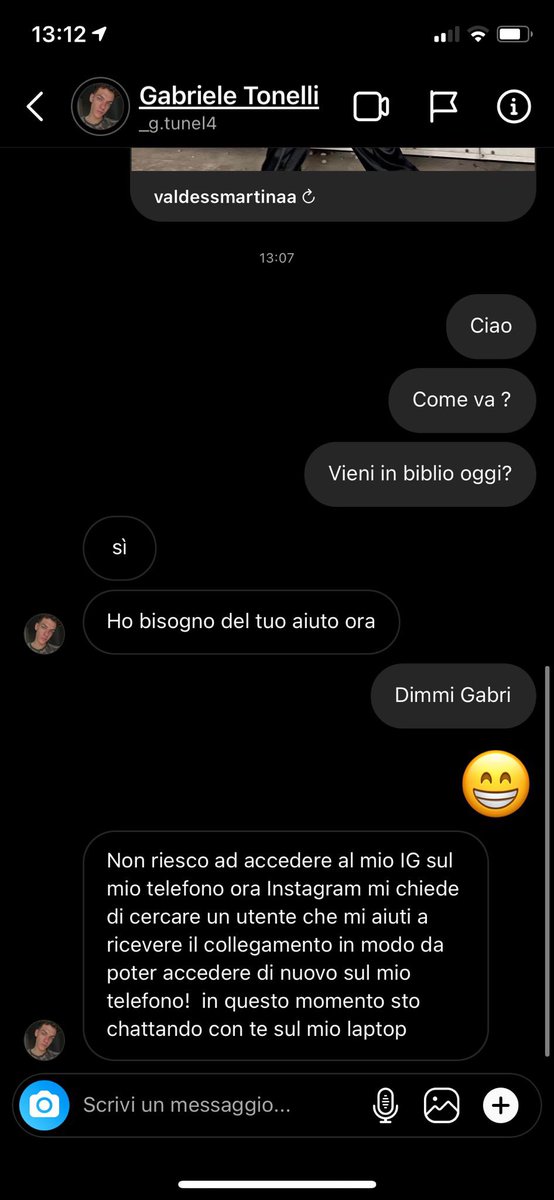 gtunel_'s tweet photo. Se vi arrivano questi messaggi dai vostri amici/ follower su IG vi stanno per hackerare il profilo. NON RISPONDETE. Fate girare https://t.co/kc59uaDtUE