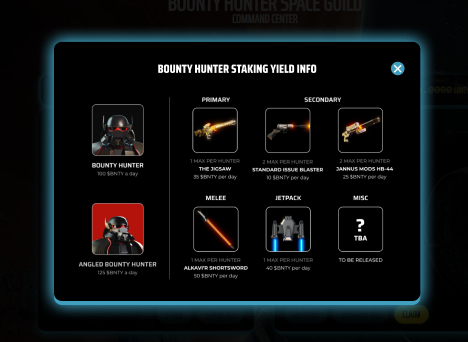 Staking v1.5 is here.

Link: staking.bountyhunterspaceguild.com
Old link: oldstaking.bountyhunterspaceguild.com

You have until April 24, 4PM UTC to transfer your Hunters to the new staking program in order to keep your ETH Voyage counter.

Special thanks to @xindragons for their fantastic work!