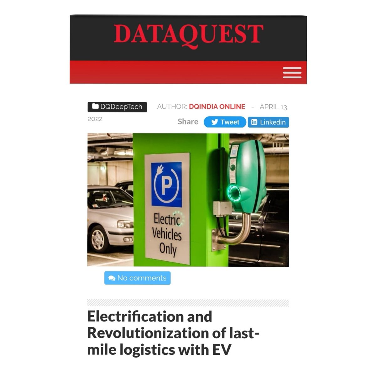 cogostech's tweet photo. https://t.co/vFtCCZ1ZZc

Read the article on "Electrification and Revolutionization of last-mile logistics with EV" by our CEO @ThePrasadSDV live on Data Quest.

#OnTheGoWithCOGOS #yestochange #logistics #startup #dataquest #techinlogistics https://t.co/CHA3N8fjd7
