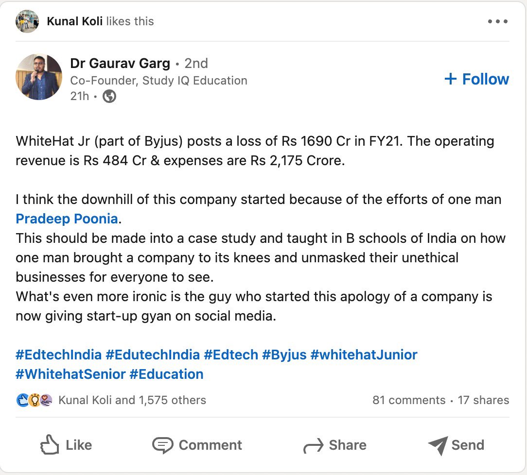 manishphalswal8's tweet photo. White hat jr biggest Ed tech scam #whitehatjr @whitehatjunior https://t.co/GOhWNBPTXx