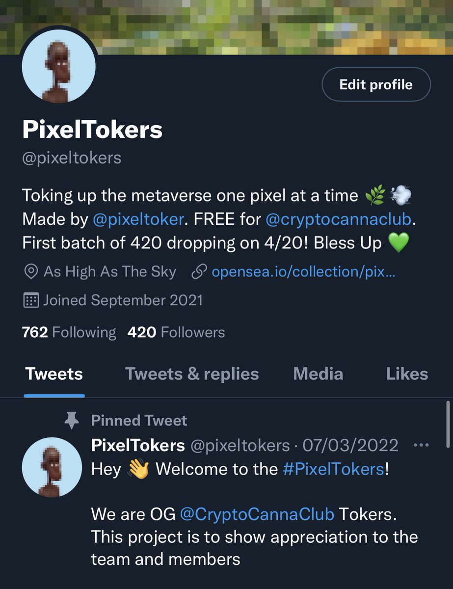 Today we hit 420 followers just 3 days before actual 4/20 and our 1st drop of 420 #PixelTokers to the fam! 🥳💚

Thank you all for you support on this journey. It really does mean a lot! This is just the start of the plans I have for the <a href="/CryptoCannaClub/">Crypto Cannabis Club</a> #Tokers and this DAO 💪🌿