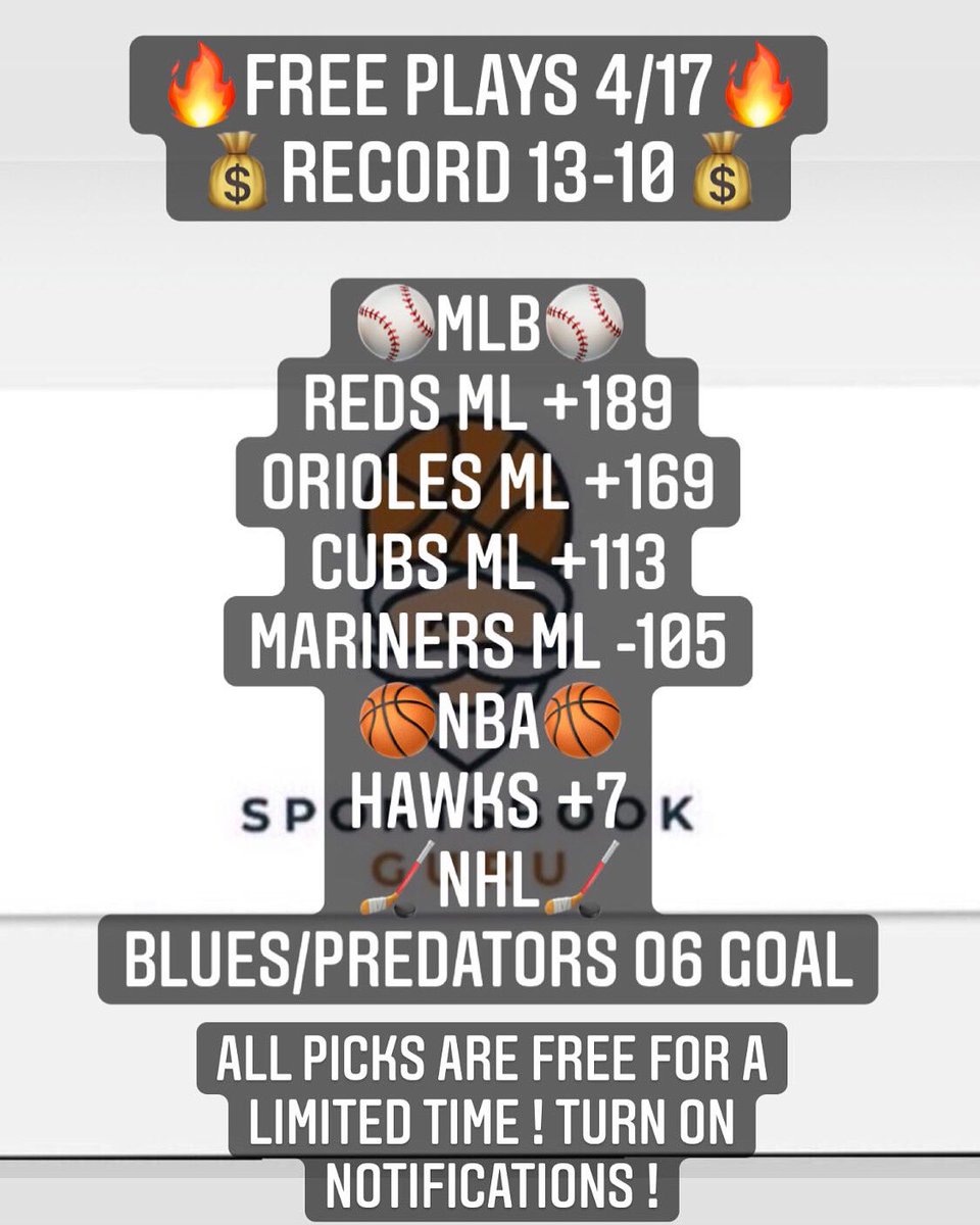 GuruSportsbook's tweet photo. Lots of underdog plays today , bet to win 1 unit .

GOodluck !

We are giving out ALL plays FREE for a limited time so you can see what we are all about . Don’t miss them, turn on notifications on IG @The_Sportsbook_Guru

#bettingpicks #GamblingTwitter #FreePicks #DraftKings https://t.co/uxljmkMzLf