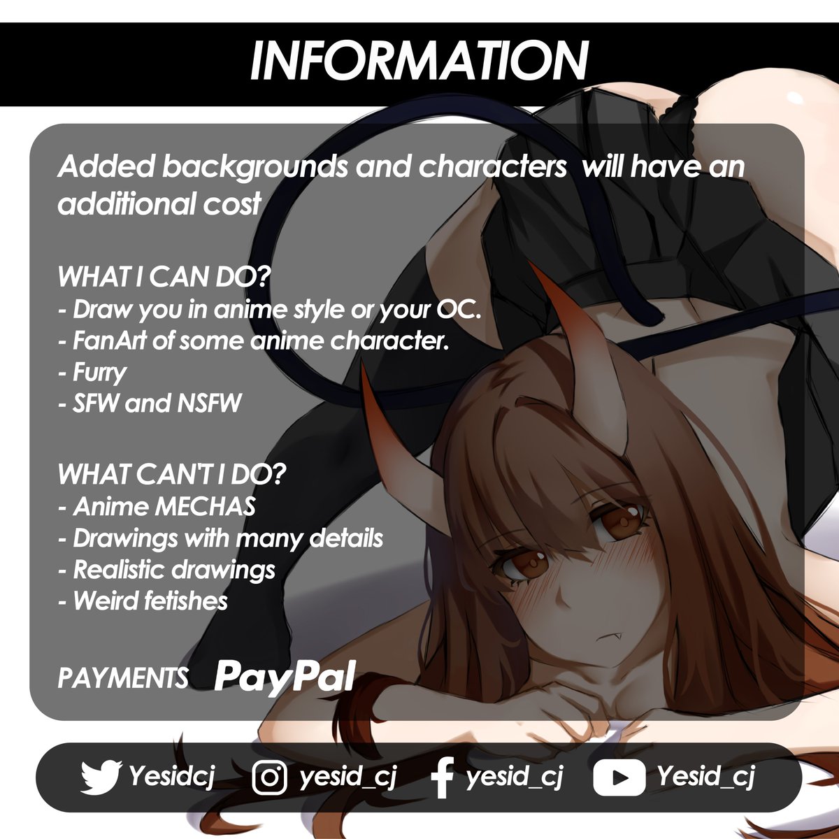 Yesidcj's tweet image. OPEN COMMISSIONS!
Only 5 Slots avaible
In the images you will find information, if you need more DM!
#commissionsopen #commisions #comisiones #drawing