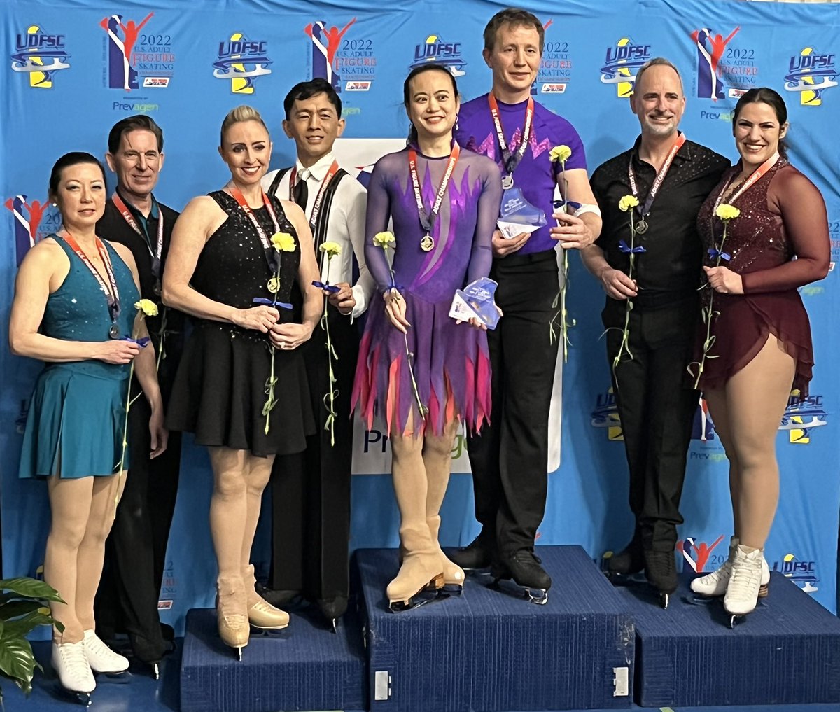 Kiss and cry with Julia and Coach Logan-2022 US Adult National Figure Skating Championships and podium with some amazing ice dancers!