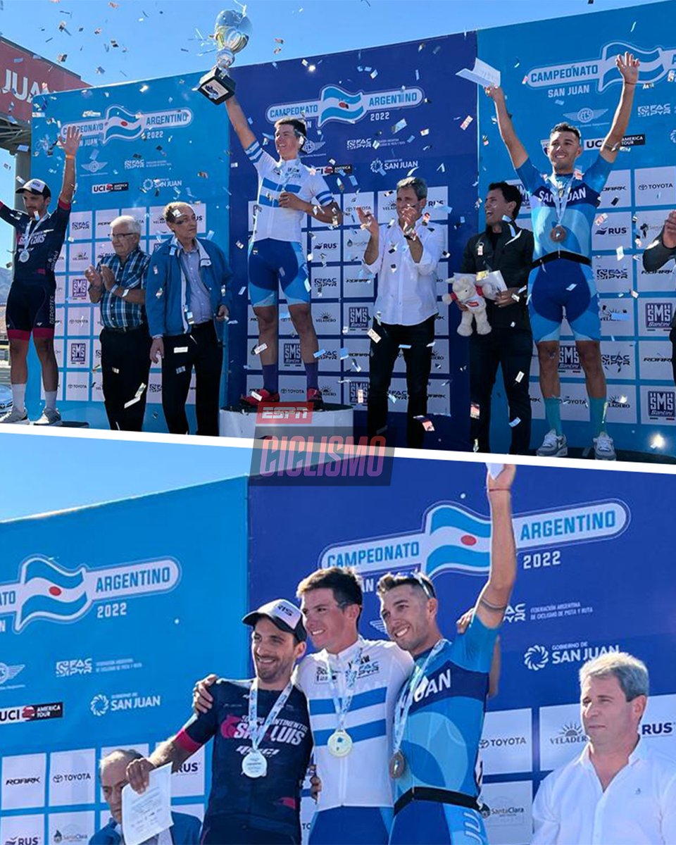 ESPNCiclismo's tweet photo. Emiliano #Contreras se coronó campeón argentino de ruta. Lucas #Gaday finalizó segundo y Nicolás #Tivani ocupó la tercera ubicación. 🙌

#ESPNCiclismo https://t.co/0uF3ESuNaT