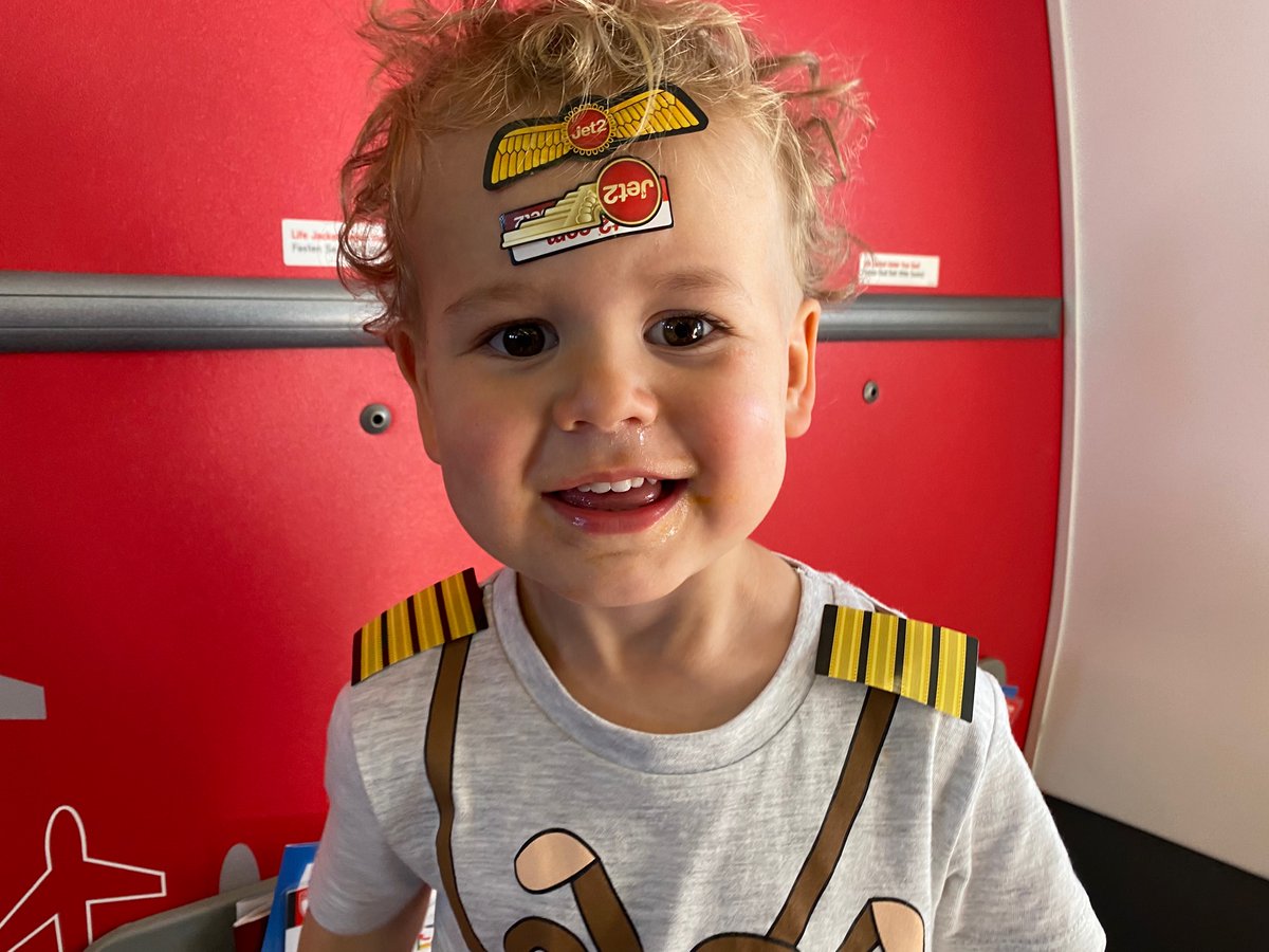 samdavyson's tweet photo. @jet2tweets Jack absolutely loved the Jet2 stickers onboard our flight home to Geneva today. He’d love a Jet2 Goody Bag. https://t.co/UkZVxcJTeR
