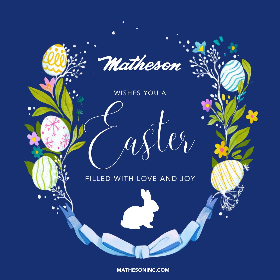 Matheson_Inc's tweet photo. All of us at Matheson wish you a beautiful Easter filled with love and joy! 🐰💛 https://t.co/ef6aTbvQmi
