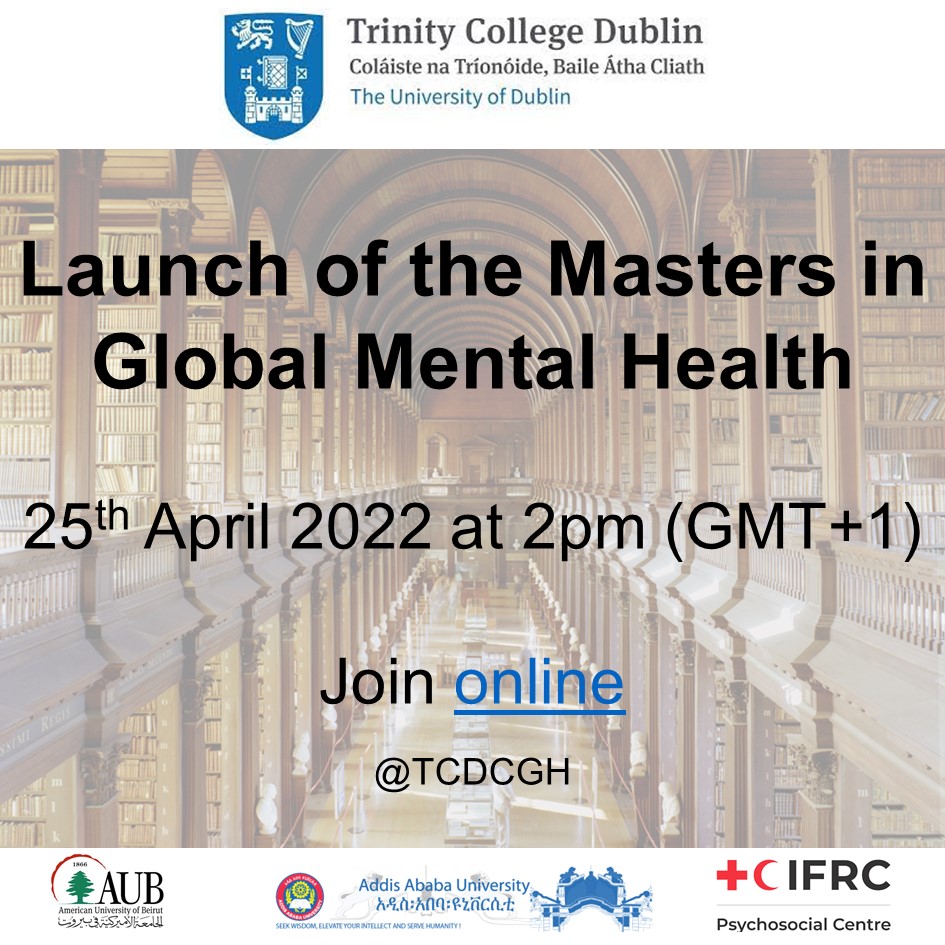 Tania Bosqui تانيا بوسكي (@taniabosqui) on Twitter photo Excited to be part of the launch of the new Masters in Global Mental Health at Trinity College Dublin! Join online tcd-ie.zoom.us/j/98892852967 on 25th April at 2pm (GMT+1) at <a href="/TCDCGH/">Trinity Centre for Global Health, TCD</a> and in collaboration with <a href="/AUB_Lebanon/">American University of Beirut</a> <a href="/AddisAbabaUnive/">AAU</a> <a href="/IFRC_PS_Centre/">Psychosocial Centre</a> Excited to be part of the launch of the new Masters in Global Mental Health at Trinity College Dublin! Join online tcd-ie.zoom.us/j/98892852967 on 25th April at 2pm (GMT+1) at <a href="/TCDCGH/">Trinity Centre for Global Health, TCD</a> and in collaboration with <a href="/AUB_Lebanon/">American University of Beirut</a> <a href="/AddisAbabaUnive/">AAU</a> <a href="/IFRC_PS_Centre/">Psychosocial Centre</a>
