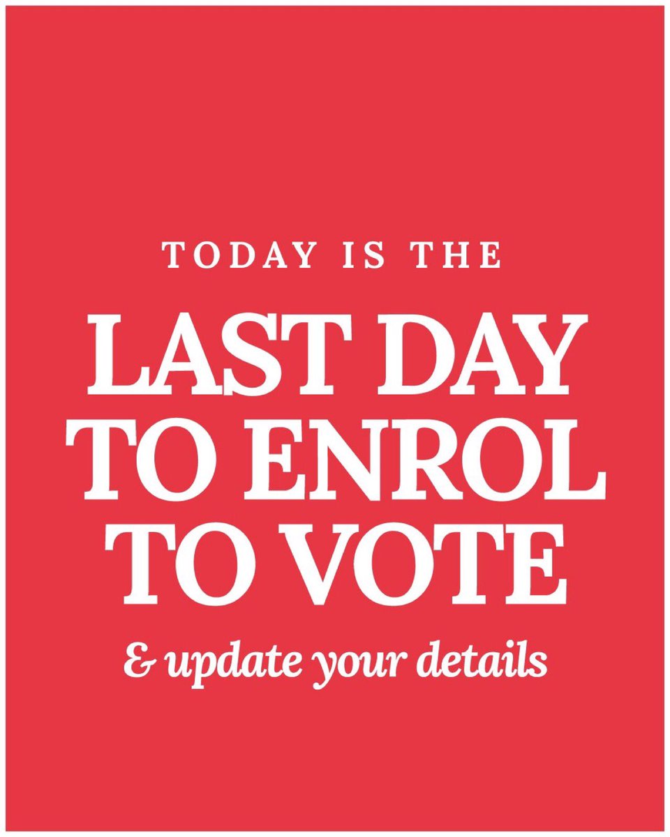 rodmckelvey's tweet photo. Just do it.
Today is the last day to have your say this election. Enrol, change or update now! https://t.co/k0DgrawV7W
#AustraliaVotes #SecureJobs #auspol #ausunions #ausvotes #ausvotes2022 #SaveAustralianShipping #ABetterFuture #BringOurJobsHome #SecureJobsWorthFightingFor https://t.co/VTBB4iDLte