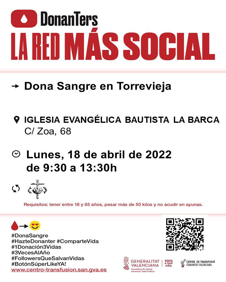 culturavegabaja's tweet photo. 📌💉¡¡¡ATENTOS!!! #Donad #sangre en #SemanaSanta de #VegaBaja. Los enfermos no tienen vacaciones y se necesita todos los días. Acercaos mañana, lunes 18, a #Torrevieja.
📰Más detalles, pinchad aquí: https://t.co/Ib7LvNfsmN
@GVAdonasang @GVAsanitat @torreviejasalud @TorreviejaAyto https://t.co/DtkiPpno0C