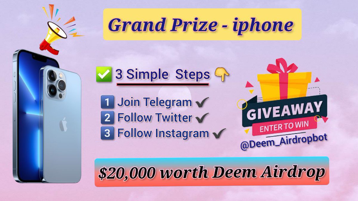 Deem (@deemtoken) on Twitter photo Deem - $20,000 Airdrop ๐
Airdrop Link ๐ t.me/Deem_Airdropbot
๐ Grand Prize - Iphone 13 Pro
โช๏ธ50,000 - Deem by joining
๐ Referal Reward
โช๏ธ Top 1 = $1000 Deem
โช๏ธ Top 2-5 = $100 Deem
โช๏ธ Top 6-10 = $50 Deem
โช๏ธ Top 11-50 = $25 Deem
๐ข Presale ๐
pinksale.finance/#/launchpad/0xโฆ Deem - $20,000 Airdrop ๐
Airdrop Link ๐ t.me/Deem_Airdropbot
๐ Grand Prize - Iphone 13 Pro
โช๏ธ50,000 - Deem by joining
๐ Referal Reward
โช๏ธ Top 1 = $1000 Deem
โช๏ธ Top 2-5 = $100 Deem
โช๏ธ Top 6-10 = $50 Deem
โช๏ธ Top 11-50 = $25 Deem
๐ข Presale ๐
pinksale.finance/#/launchpad/0xโฆ