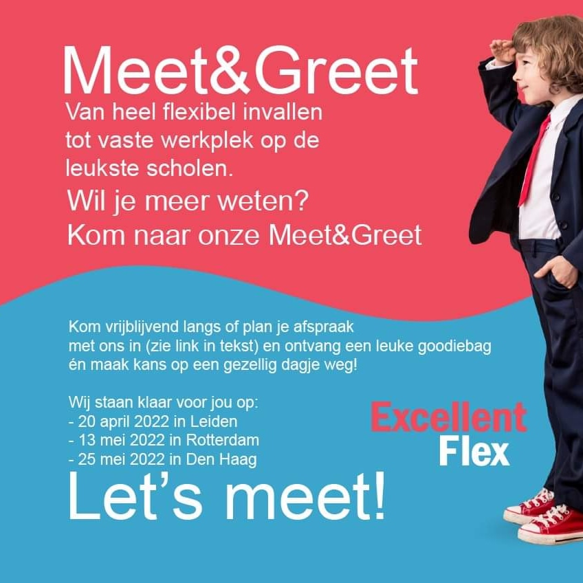 HET IS BIJNA ZOVER!
Woensdag 20 april de allereerste Meet &amp; Greet met Excellentflex!
Ben je leerkracht of pabo student en benieuwd naar de verschillende mogelijkheden? Wij staan klaar voor jou van 10.00u -17.00u in LAB071, Poelweteringpad 5 in Leiden
#excellentflex #pabo